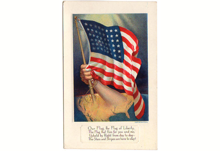 Vintage Patriotic Postcard 48 Star American Flag with Map of USA Unused - Avid Vintage