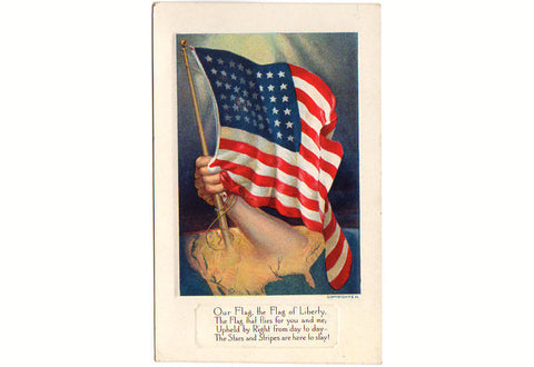 Vintage Patriotic Postcard 48 Star American Flag with Map of USA Unused - Avid Vintage
