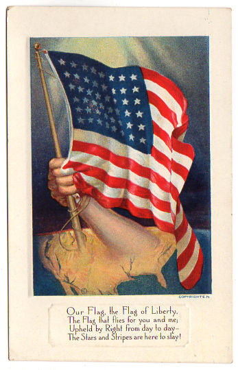Vintage Patriotic Postcard 48 Star American Flag with Map of USA Unused - Avid Vintage