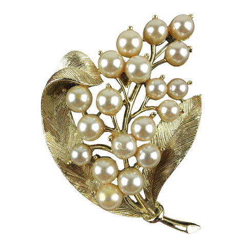Vintage USNER Gold Tone Faux Pearls Flower Brooch