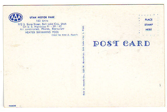 Vintage 1950s Utah Motor Park Salt Lake City UT Chrome Motel Postcard Unused - Avid Vintage