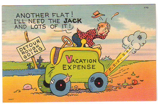 Vintage Tichnor Comic Postcard Vacation Humor Flat Tire Need Lots of Jack - Avid Vintage