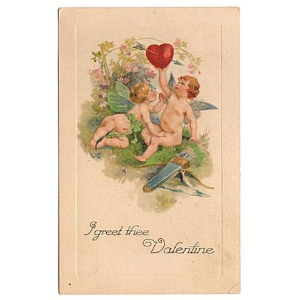 Antique Cherubs Valentine Postcard Red Heart Arrows and Quiver - Avid Vintage