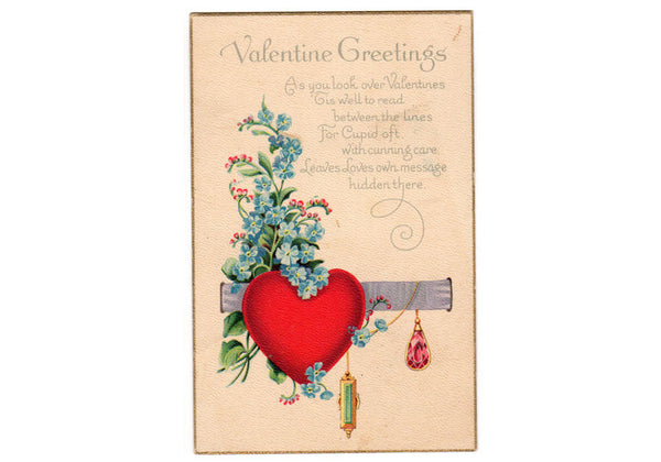Antique Valentine Postcard Red Heart Pink and Blue Pendant Necklaces - Avid Vintage