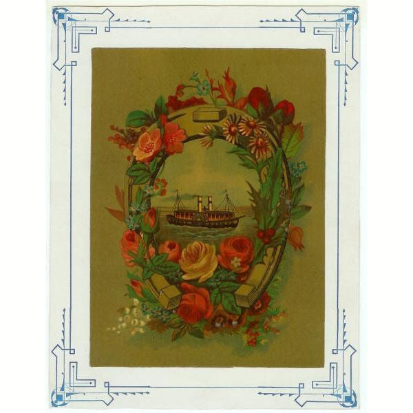 Antique 1880s Victorian Lithograph Print Ship Roses Horseshoe - Avid Vintage