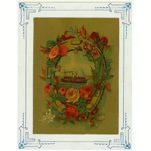 Antique 1880s Victorian Lithograph Print Ship Roses Horseshoe - Avid Vintage