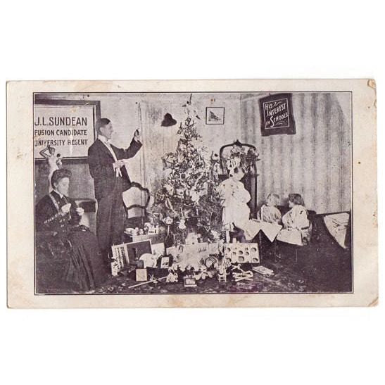 Vintage 1900s Christmas Tree Postcard Victorian Parlor 1907 J L Sundean - Avid Vintage