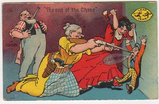 Vintage 1908 Leap Year Postcard Humorous Cartoon Funny Comic Romance