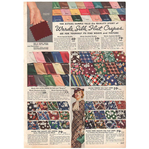 Vintage 1936 Catalog Page Silk Crepe Fabrics Print Ad