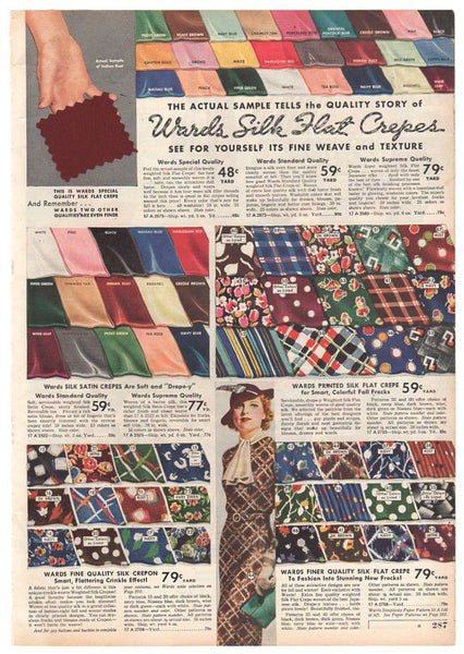 Vintage 1936 Catalog Page Silk Crepe Fabrics Print Ad
