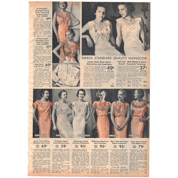 Vintage 1936 Embroidered Night Gowns Womens Hosiery Catalog Page Print Ad