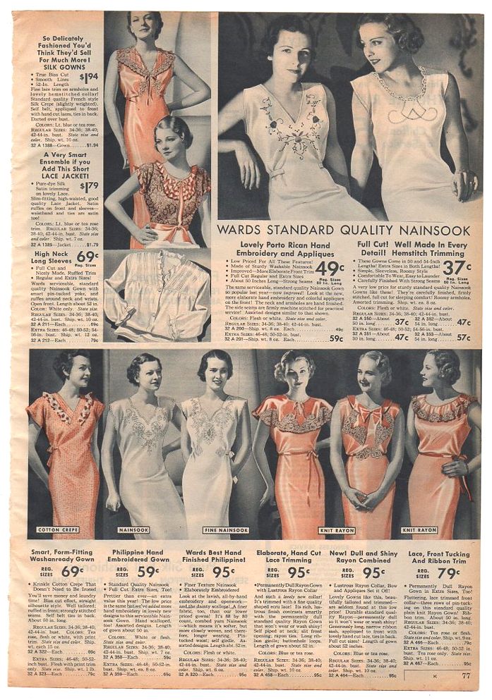 Vintage 1936 Embroidered Night Gowns Womens Hosiery Catalog Page Print Ad