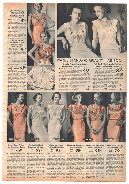 Vintage 1936 Embroidered Night Gowns Womens Hosiery Catalog Page Print Ad