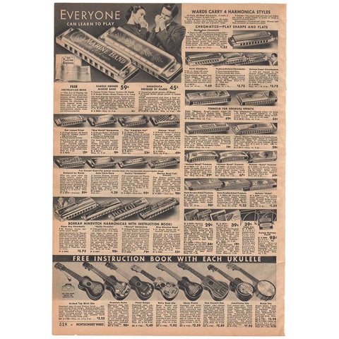 Vintage 1936 Harmonicas Ukuleles Catalog Page Print Ad