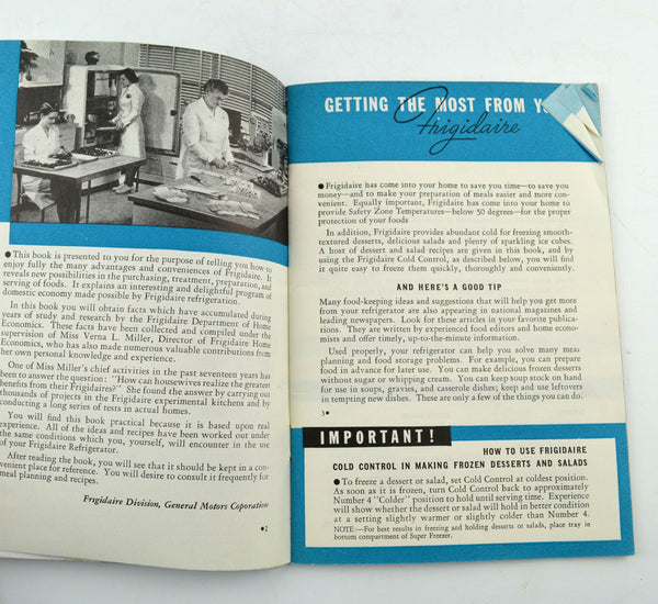 Vintage 1945 Cookbook Your Frigidaire Recipes Book