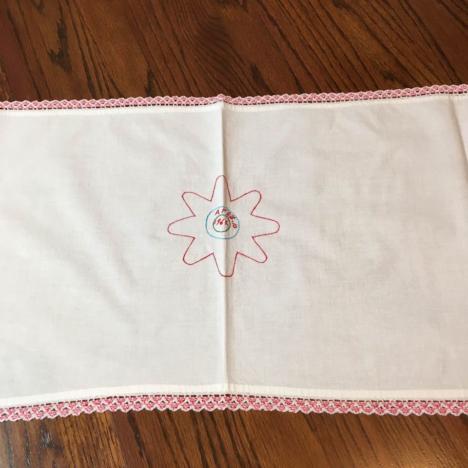 Vintage 1965 Hand Embroidered Dresser Scarf or Table Runner Lily Pads 40 x 13 - Avid Vintage