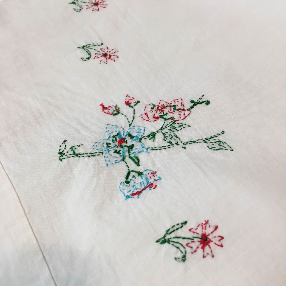 Vintage 1965 Hand Embroidered Dresser Scarf or Table Runner Lily Pads 40 x 13 - Avid Vintage