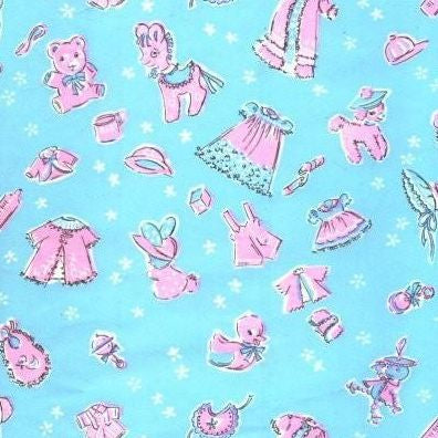 Vintage 1950s Baby Shower Wrapping Paper Ducks Donkey Bunny Rattle
