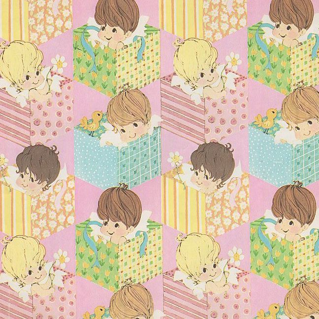 Vintage 1970s Juvenile Wrapping Paper Babies Gift Wrap Pink Blue - Avid Vintage