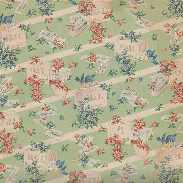 Vintage Bluebird Mail Letters Gift Wrapping Paper Sheet