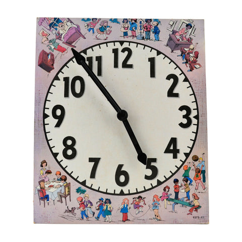 Vintage Cardboard Clock Face Movable Hands For Teaching Classroom Supply - Avid Vintage