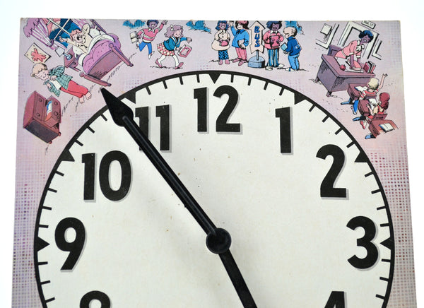 Vintage Cardboard Clock Face Movable Hands For Teaching Classroom Supply - Avid Vintage