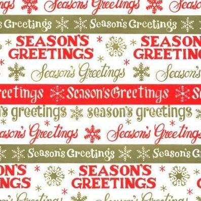 Vintage 1960s Christmas Wrapping Paper Red Gold Seasons Greetings