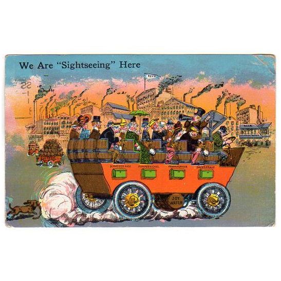 Vintage Beer Wagon Comic Postcard We Are Sightseeing Here