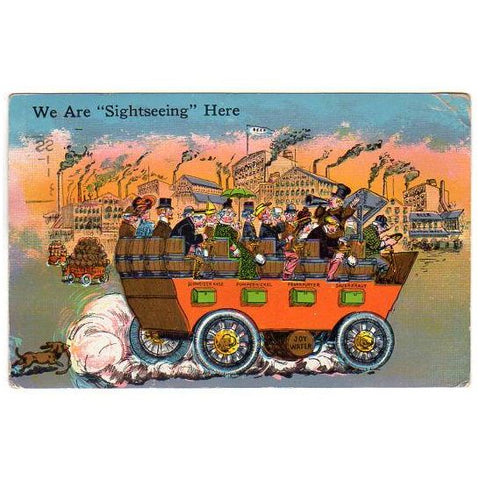 Vintage Beer Wagon Comic Postcard We Are Sightseeing Here