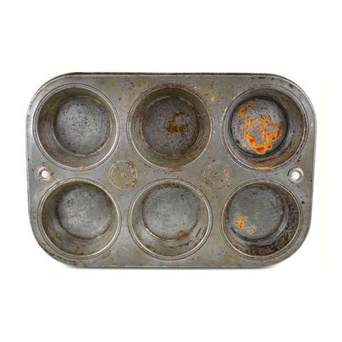 Vintage EKCO 6 Muffin Cupcake Chicago Baking Pan Tin Food Photography Prop