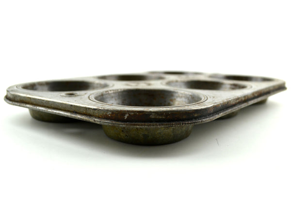 Vintage EKCO 6 Muffin Cupcake Chicago Baking Pan Tin Food Photography Prop