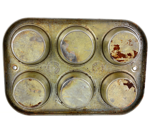 Vintage EKCO Chicago 6 Muffin Cupcake Baking Pan Tin 1 Inch Deep Cups