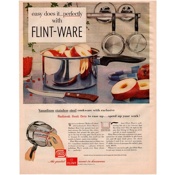 Vintage 1950s Ecko Flint Ware Magazine Print Ad Cookware Advertisement Kitchen Decor