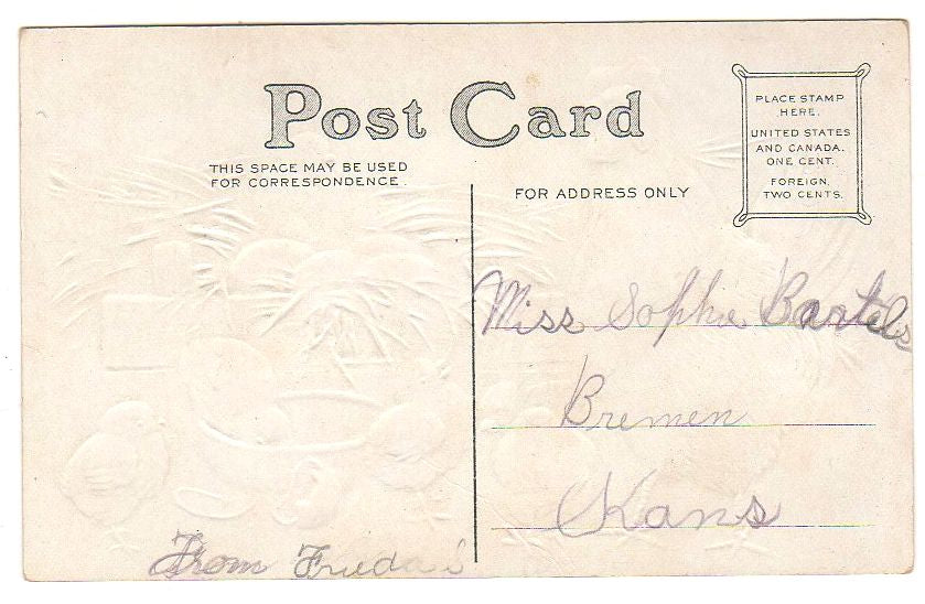 Vintage Embossed Easter Greetings Post Card Mother Hen and Baby Chicks - Avid Vintage