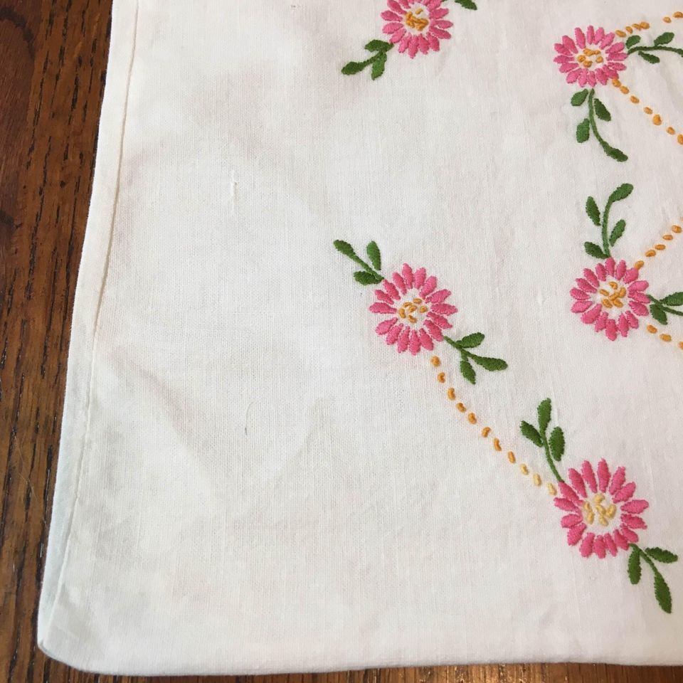 Vintage Embroidered Pillow Cover Pink Flowers IDA Name - Avid Vintage