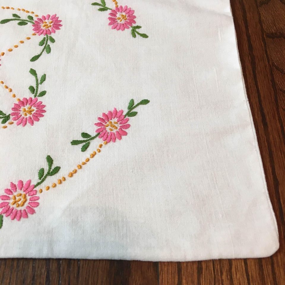 Vintage Embroidered Pillow Cover Pink Flowers IDA Name - Avid Vintage