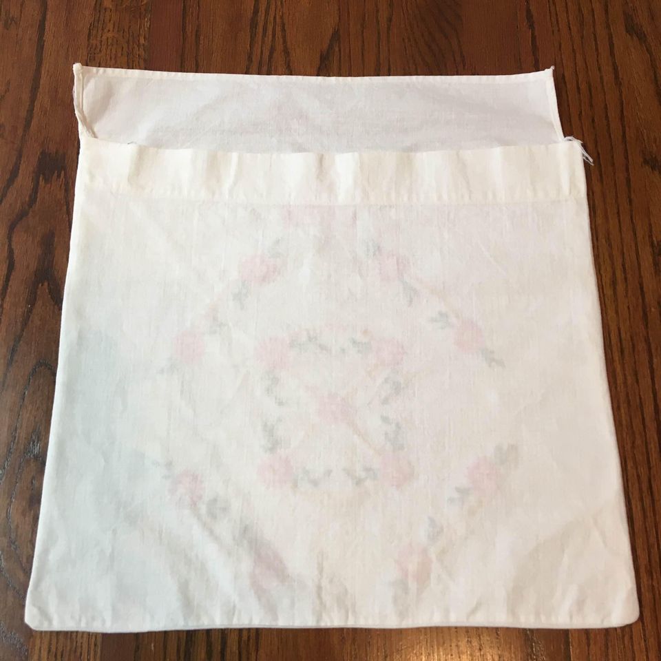 Vintage Embroidered Pillow Cover Pink Flowers IDA Name - Avid Vintage