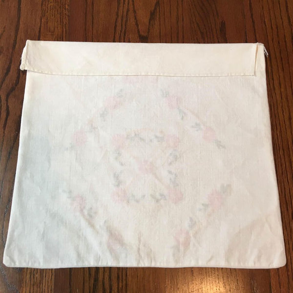 Vintage Embroidered Pillow Cover Pink Flowers IDA Name