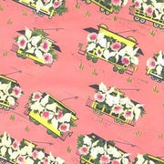 Vintage Wrapping Paper Floral Train Cars 1950s Gift Wrap