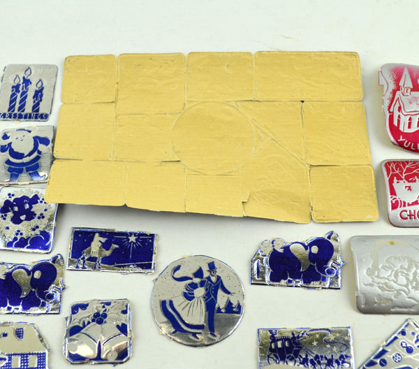Vintage Foil Christmas Seals Lot of 70 Blue Red and Silver