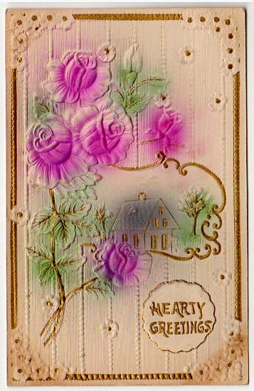 Vintage Greetings Postcard Airbrushed Pink Flowers