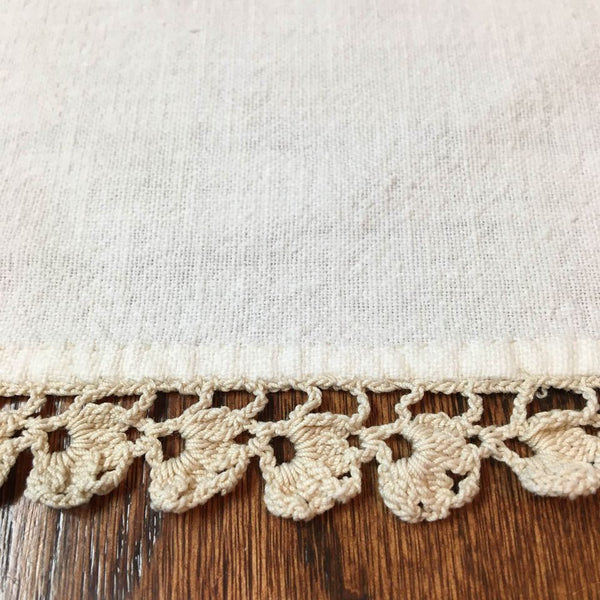 Vintage Hand Embroidered Fruit Tablecloth Crocheted Edging 60 x 47