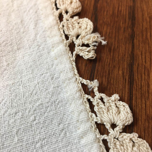 Vintage Hand Embroidered Fruit Tablecloth Crocheted Edging 60 x 47