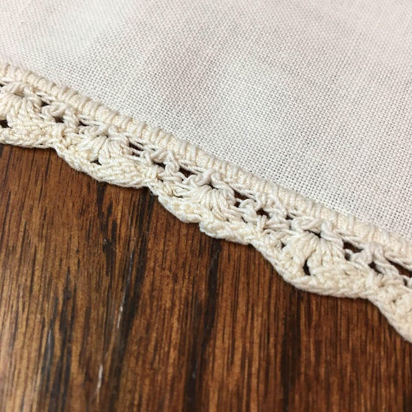 Vintage Hand Embroidered Table Runner Dresser Scarf Floral Leaves Crochet Edging 14 x 39