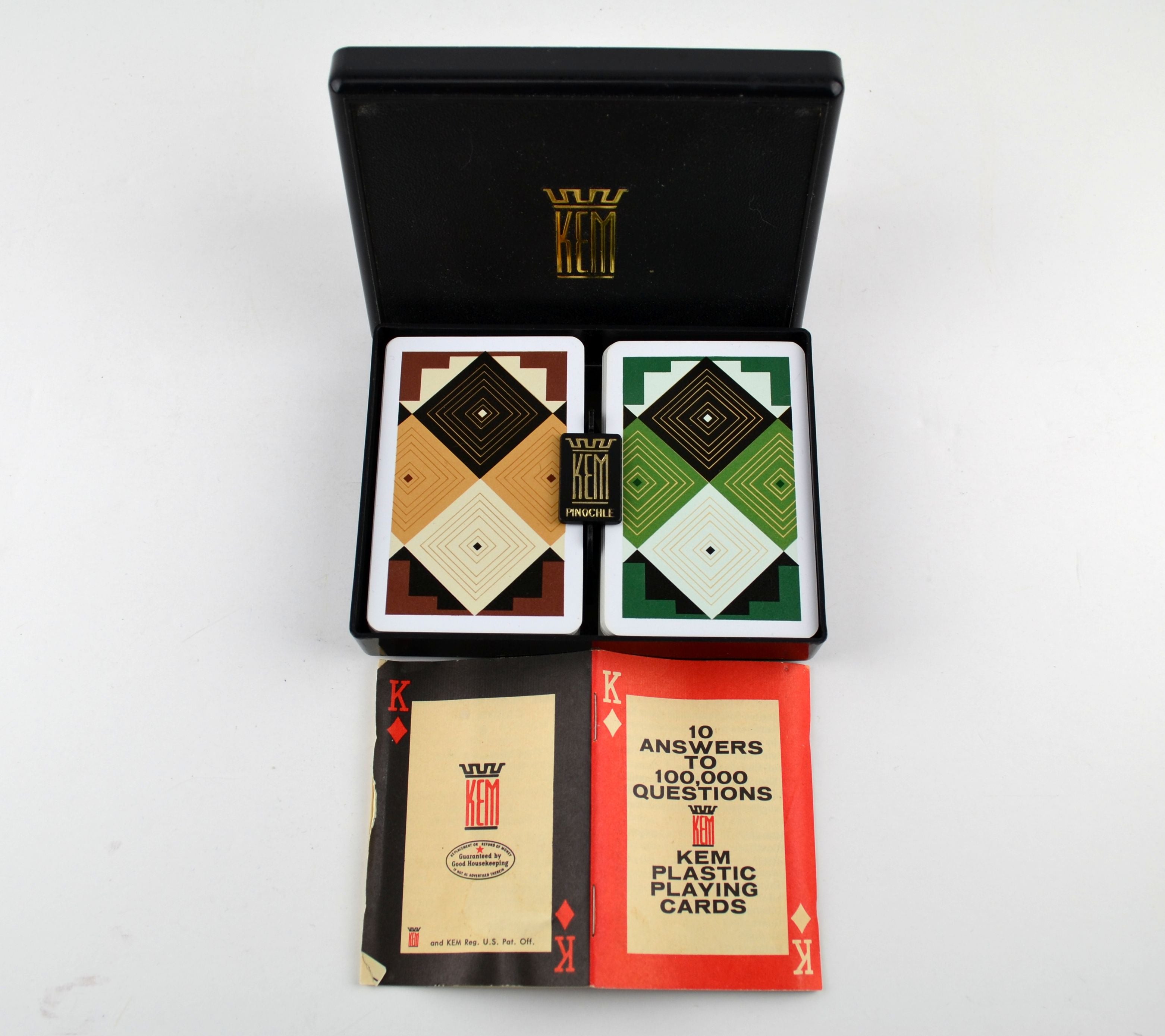 Vintage KEM Plastic Pinochle Playing Cards Complete with Case Double Deck