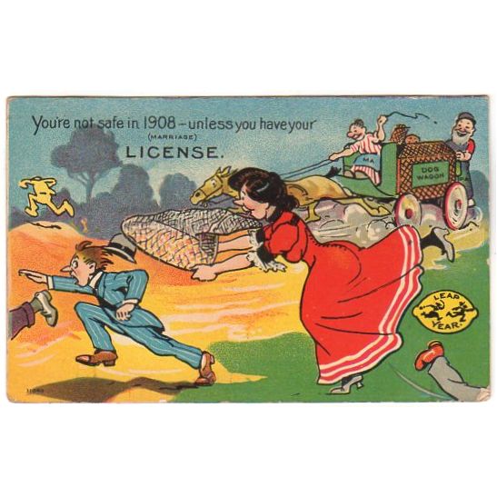 Vintage Leap Year Postcard 1908 Humorous Cartoon Funny Comic Romance