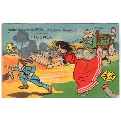 Vintage Leap Year Postcard 1908 Humorous Cartoon Funny Comic Romance