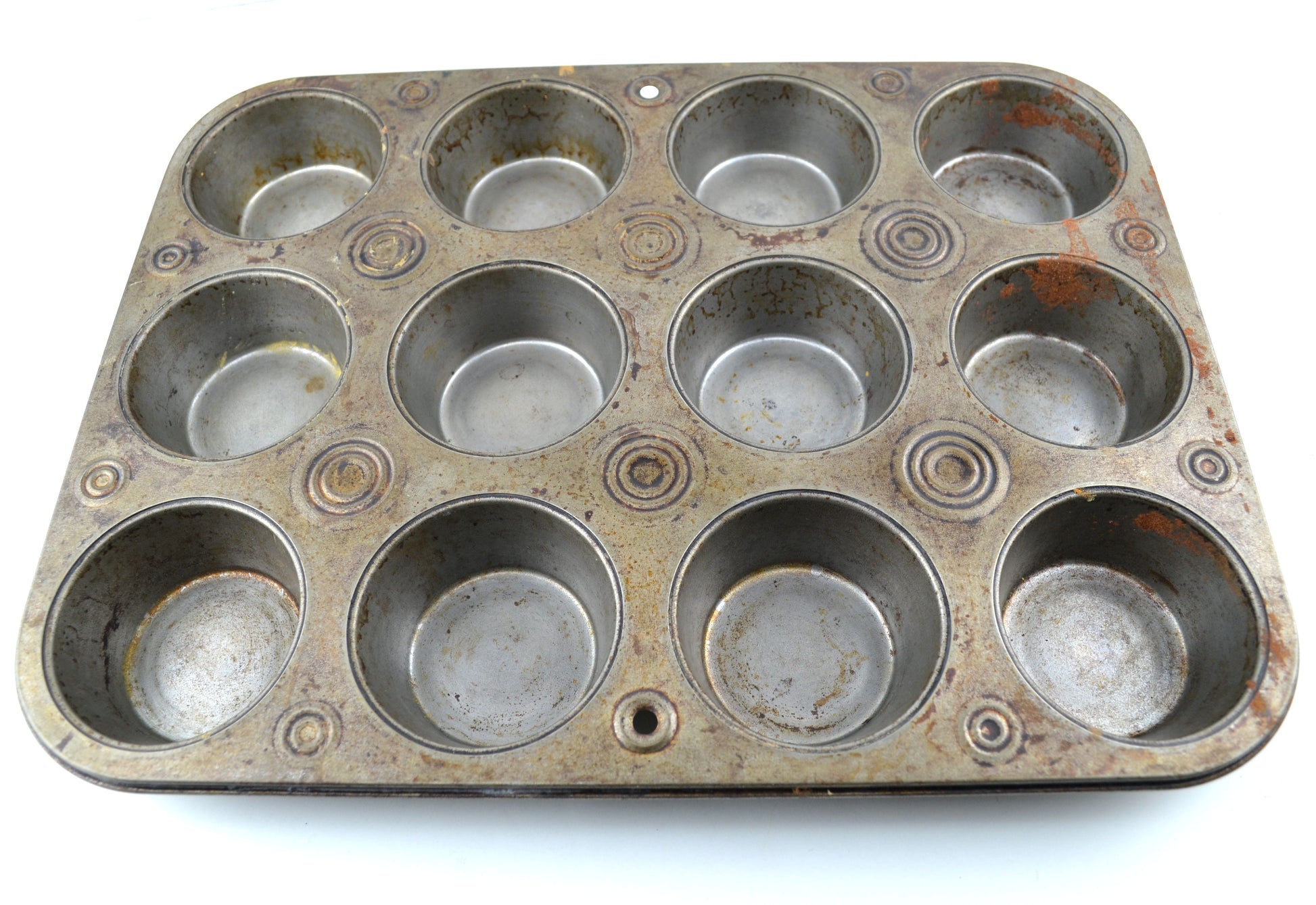 Vintage Muffin Cupcake Baking Tin 12 Round Aged Rusty Food Photography Prop - Avid Vintage