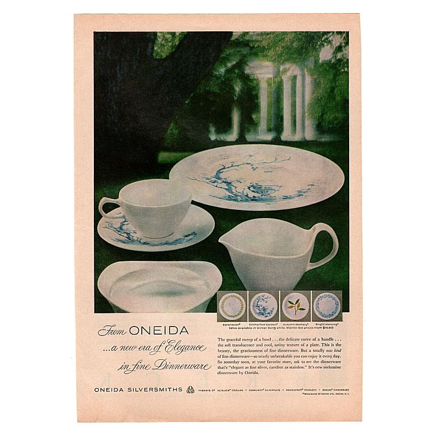 Vintage 1960 Oneida Dinnerware Melamine Plate Magazine Print Ad Breck Hair Spray Advertisement - Avid Vintage