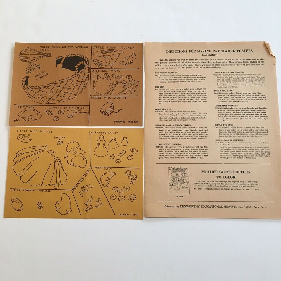 Vintage Patchwork School Posters from Mother Goose 12x9 Florence Sampson 2065